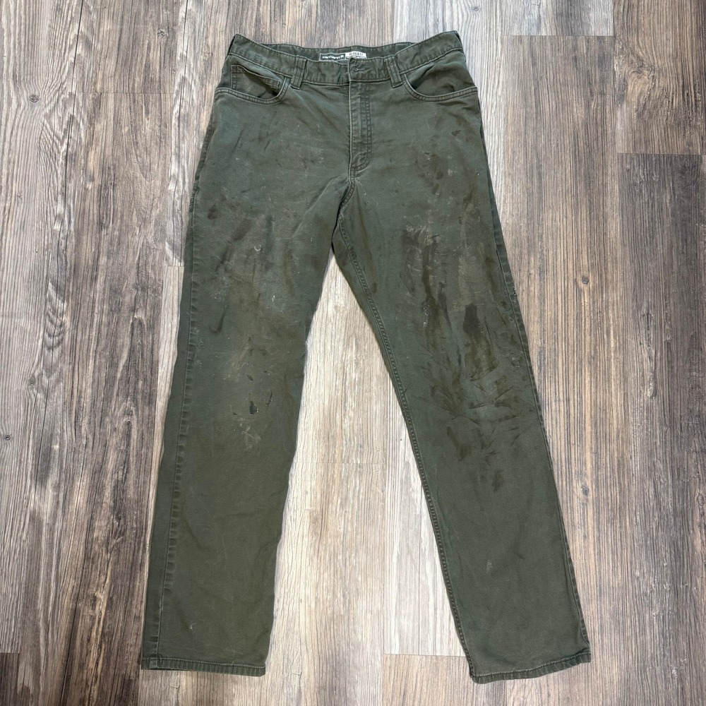 Carhartt Rugged Flex Relaxed Fit Canvas Work Pants Moss Green 34x34 Thrashed